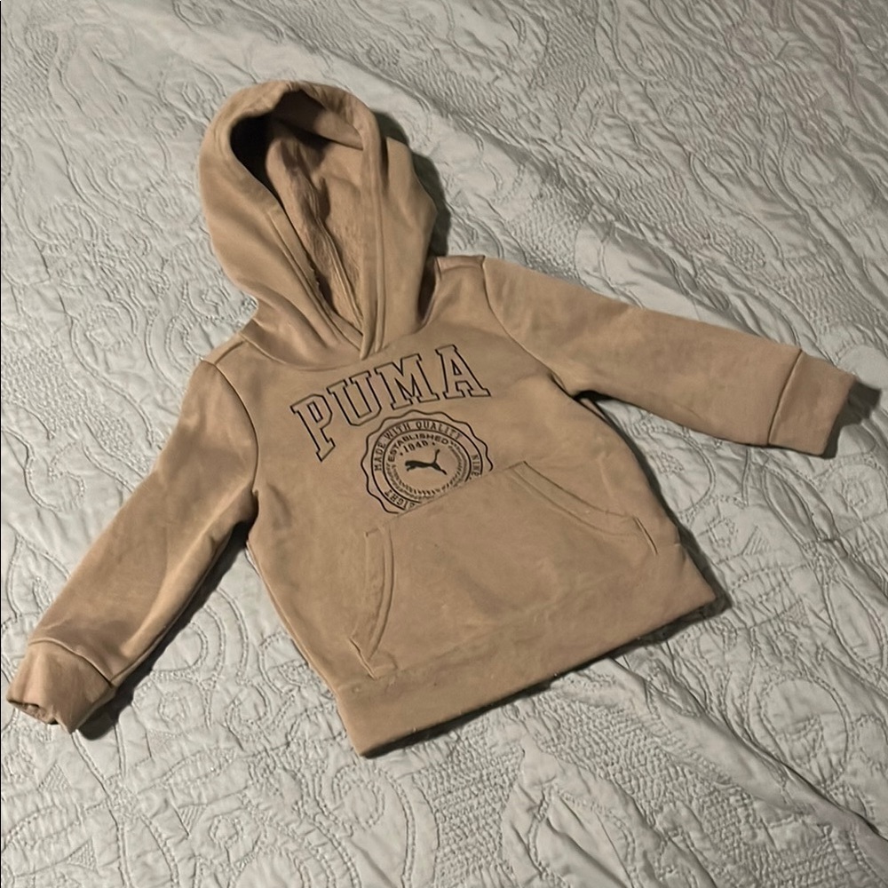 Puma 12M Beige Hoodie Logo Sweatshirt